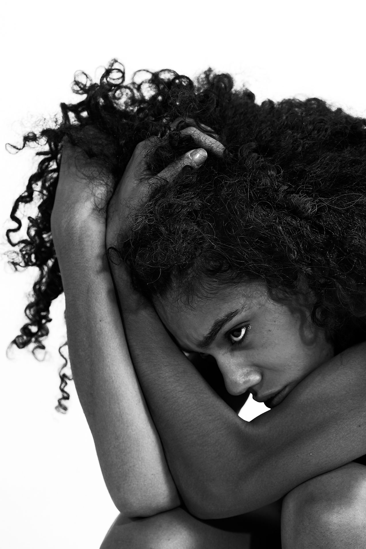 A close of a woman in distress